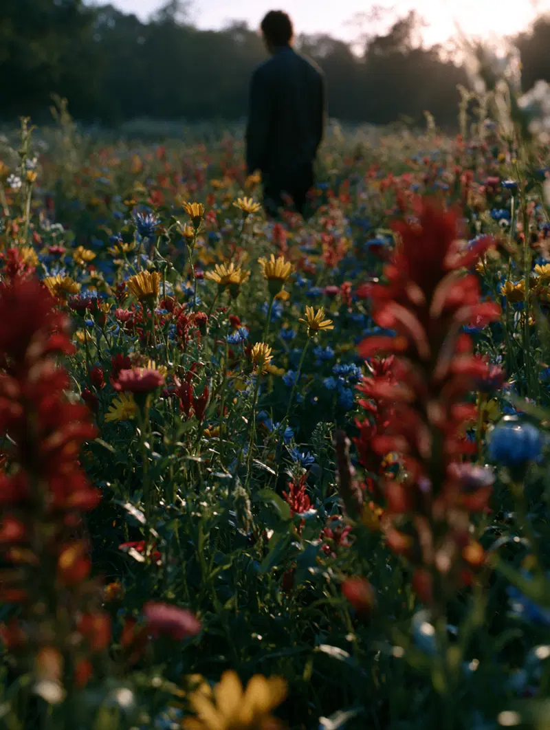 Cinematic Golden Hour in a Vibrant Wildflower Field