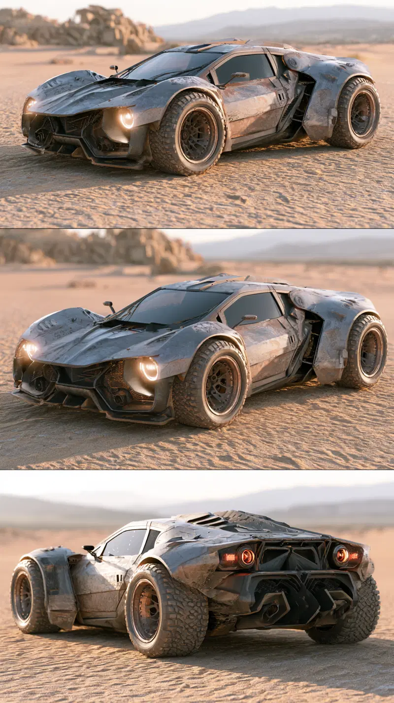 Futuristic Off-Road Car in Desert Landscape