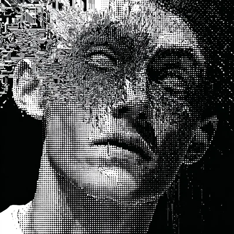 Abstract Dot Matrix Portrait with Geometric Elements