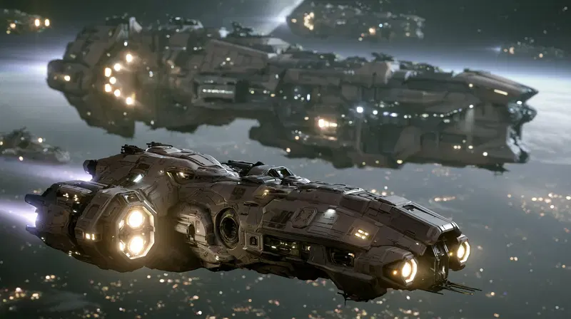Epic Space Battleship Fleet Launching from Planet Atmosphere