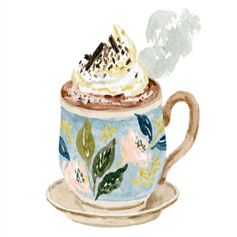 Vintage Watercolor Hot Chocolate in Cozy Mug