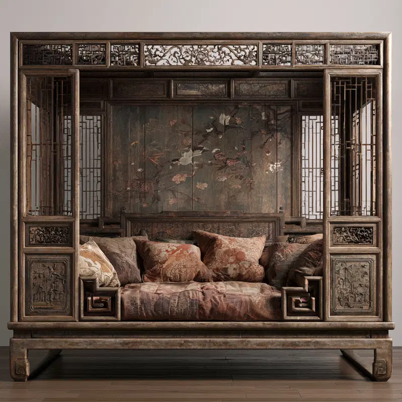 Traditional Chinese Enclosed Bed in Ultra Realistic Detail