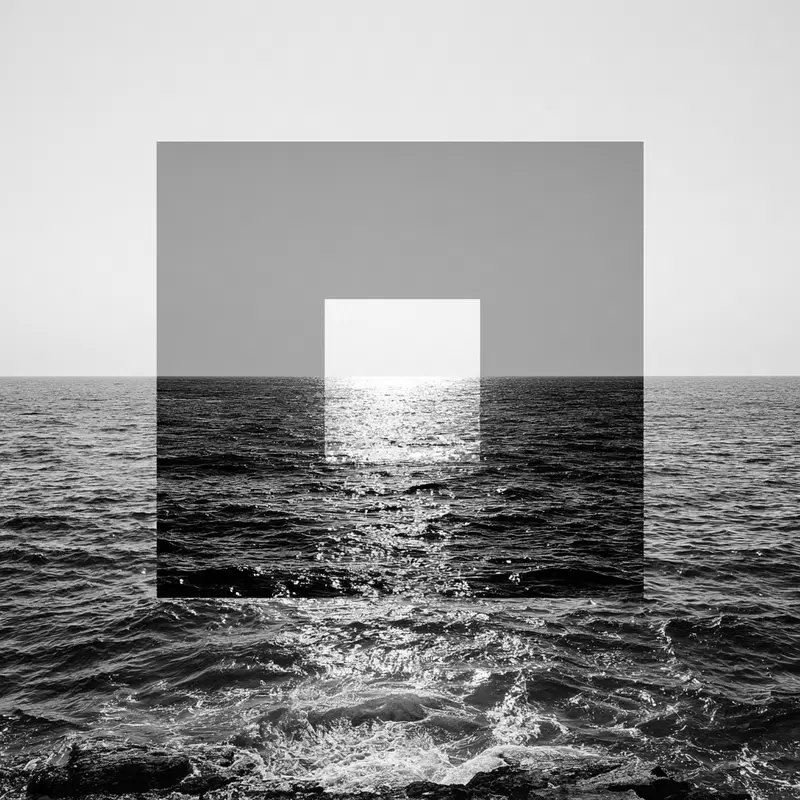 Monochrome Seascape with Abstract Minimalist Overlay