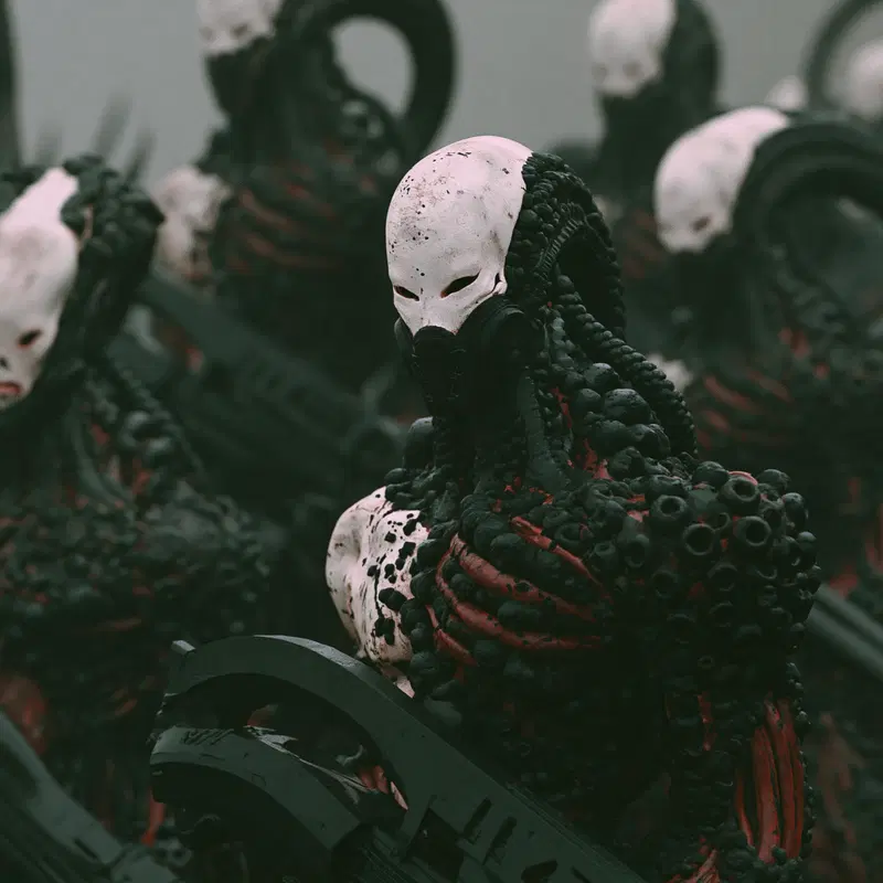 Muscular Alien Humanoids with Extraterrestrial Weaponry in a Gritty Sci-Fi Scene