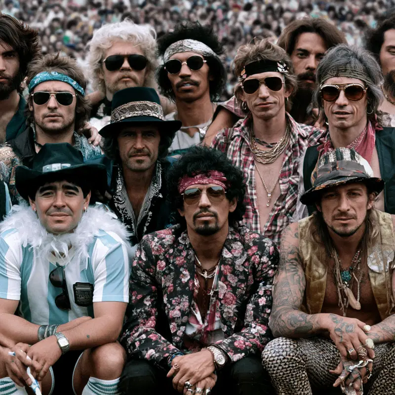 Famous Figures in a Retro Woodstock Style Team Photo