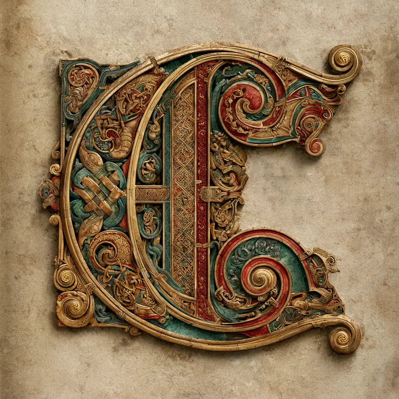Illuminated Manuscript Page with Celtic Knotwork and Initials