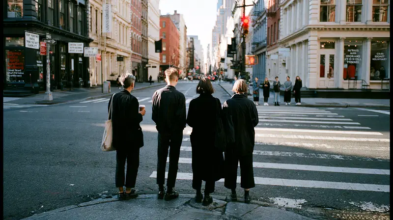 Contemporary Street Scene with Figures at a Crosswalk in SoHo