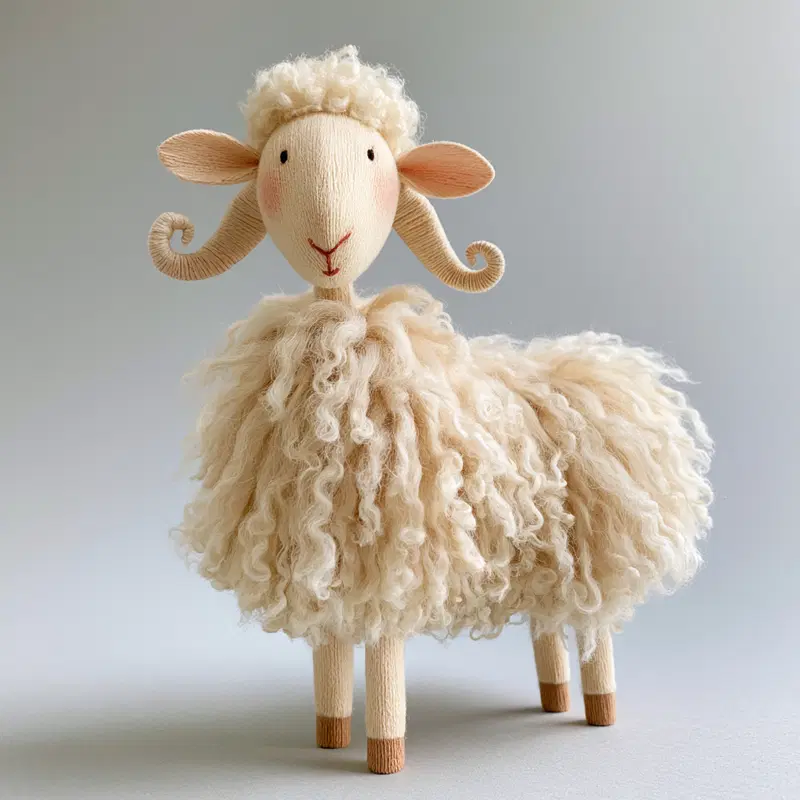 Charming Masculine Sheep Figurine in Soft Textures