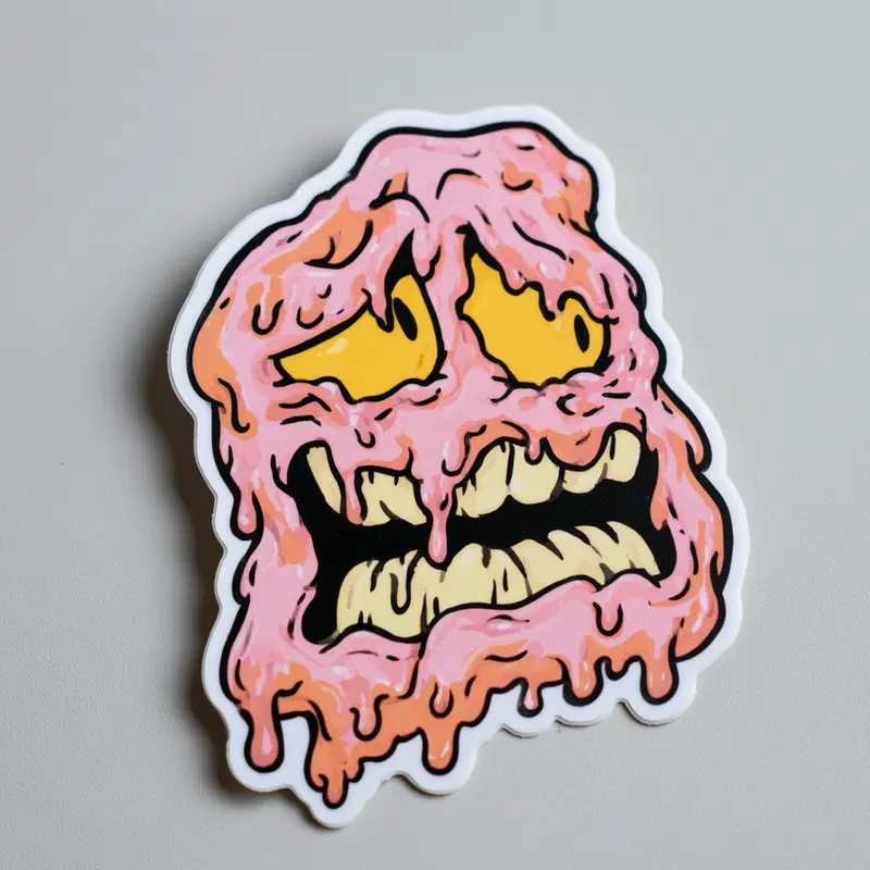 Playful Melted Sticker Character with a Quirky Expression