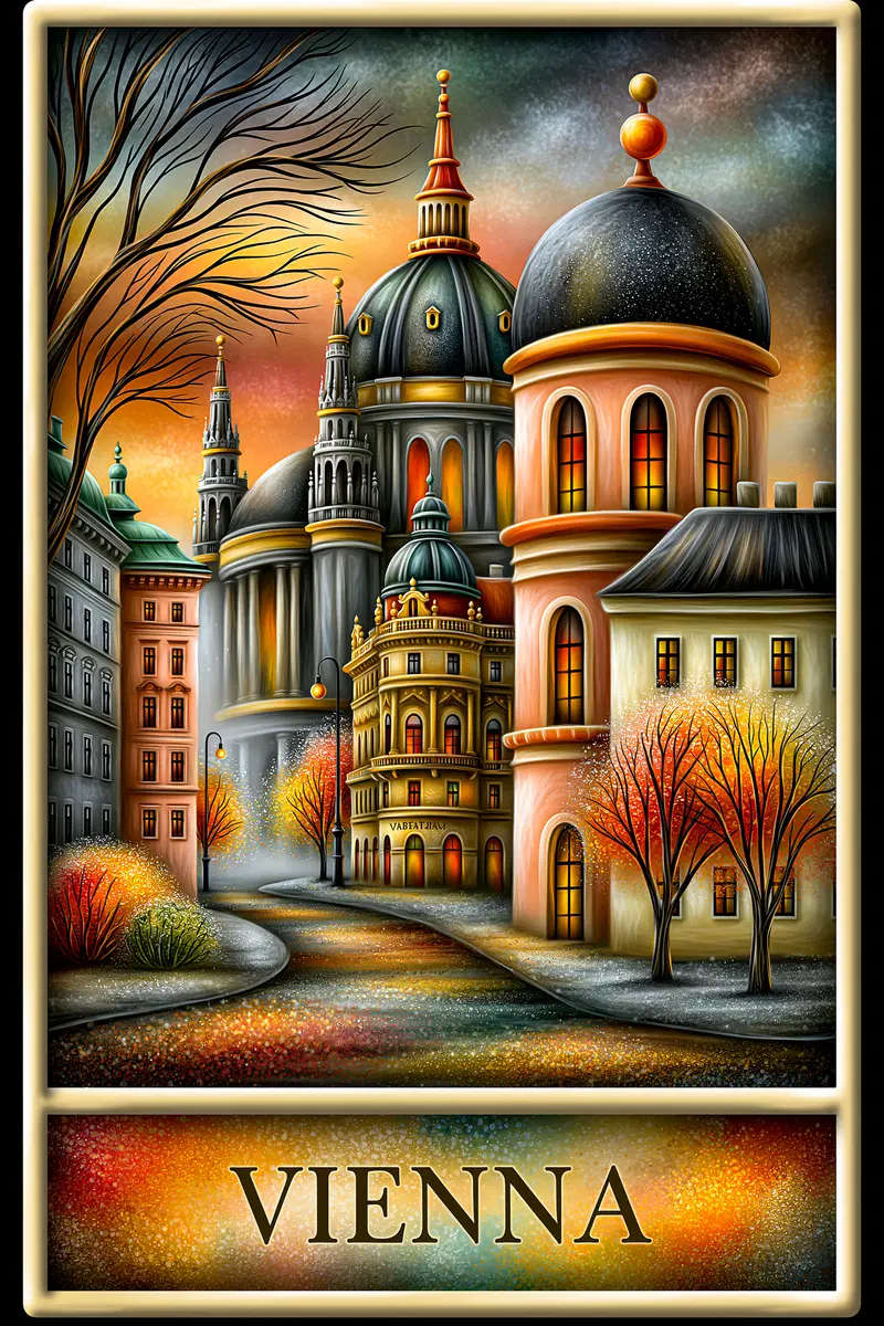 Mid-Century Modern Vintage Travel Poster of Vienna, Austria