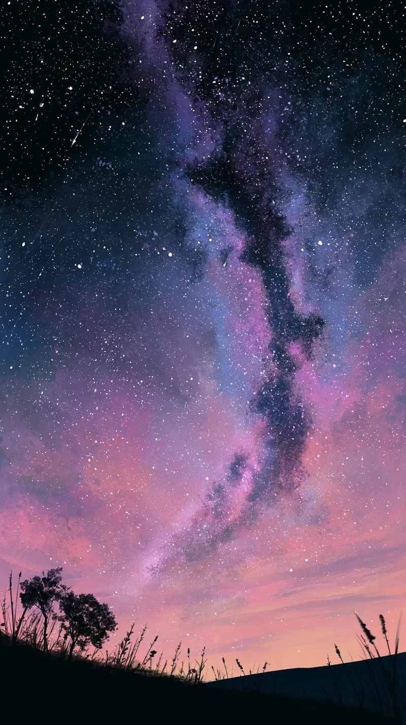 Stunning Milky Way with Purple and Pink Shades in the Night Sky