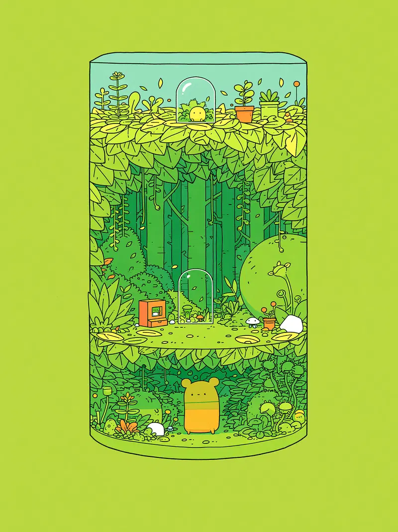 Miniature Forest Adventure Illustration with Cute Characters