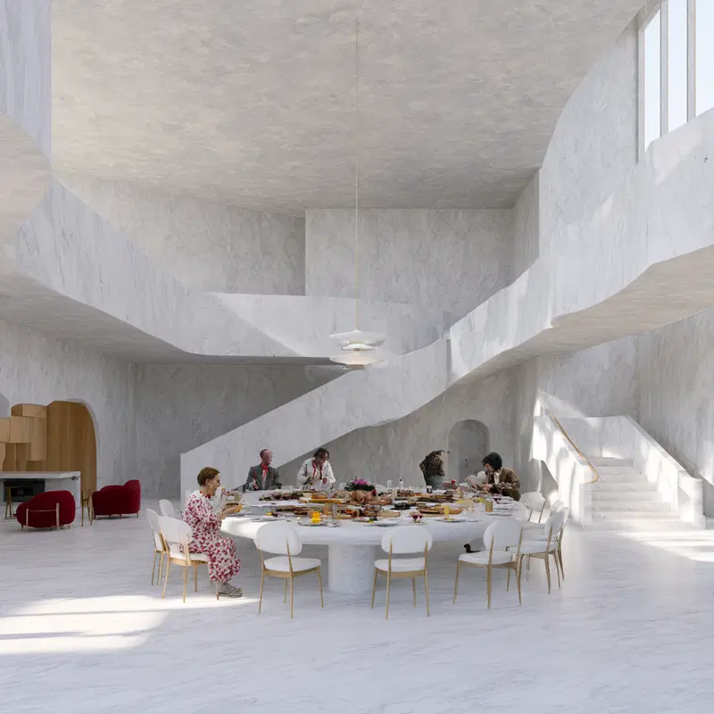 Modern Minimalist Living Room with Eliptical Design Elements