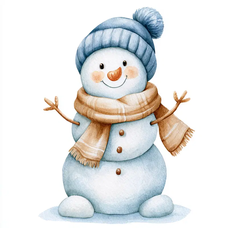 Charming Snowman Illustration with Scarf and Hat