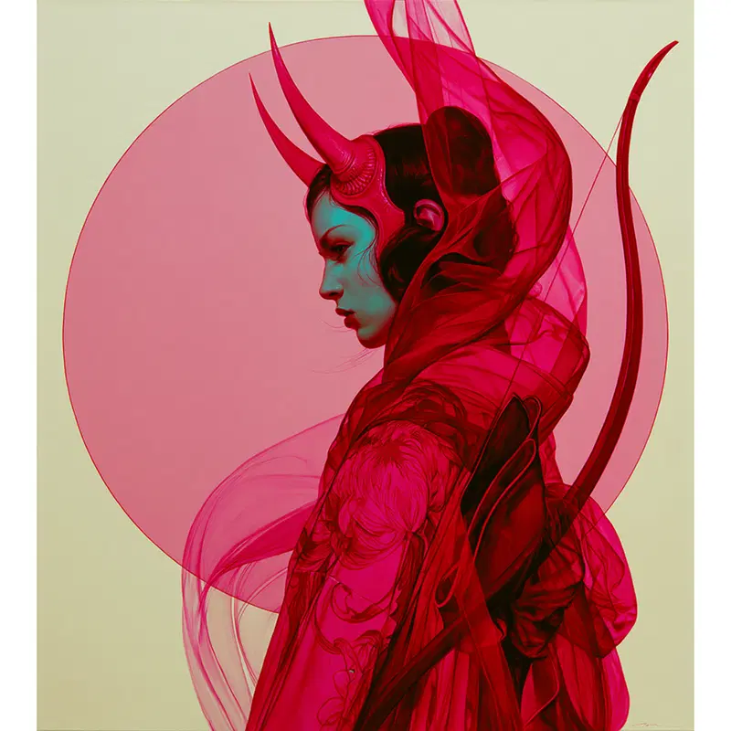 Oni Lady in Ethereal Pink and Green Hues