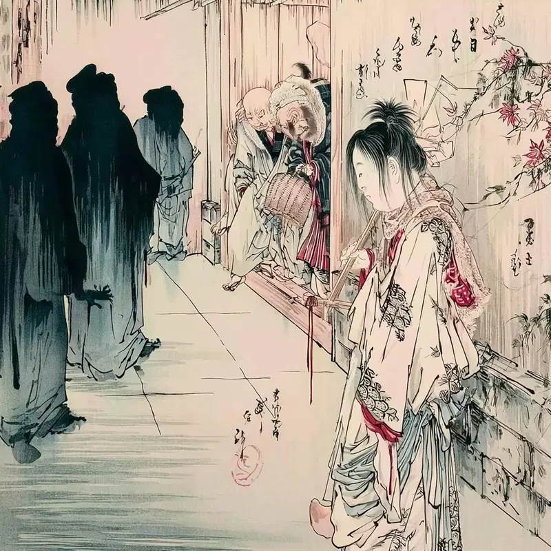 Elegant Anime Scene with Shadows and Characters