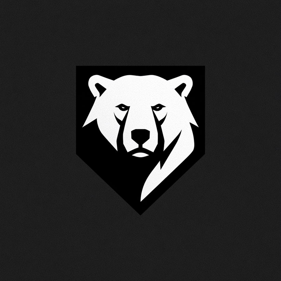 A white polar bear logo on a black shield background.