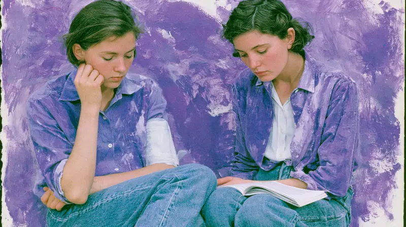 Two Individuals Deep in Thought Against a Purple Background