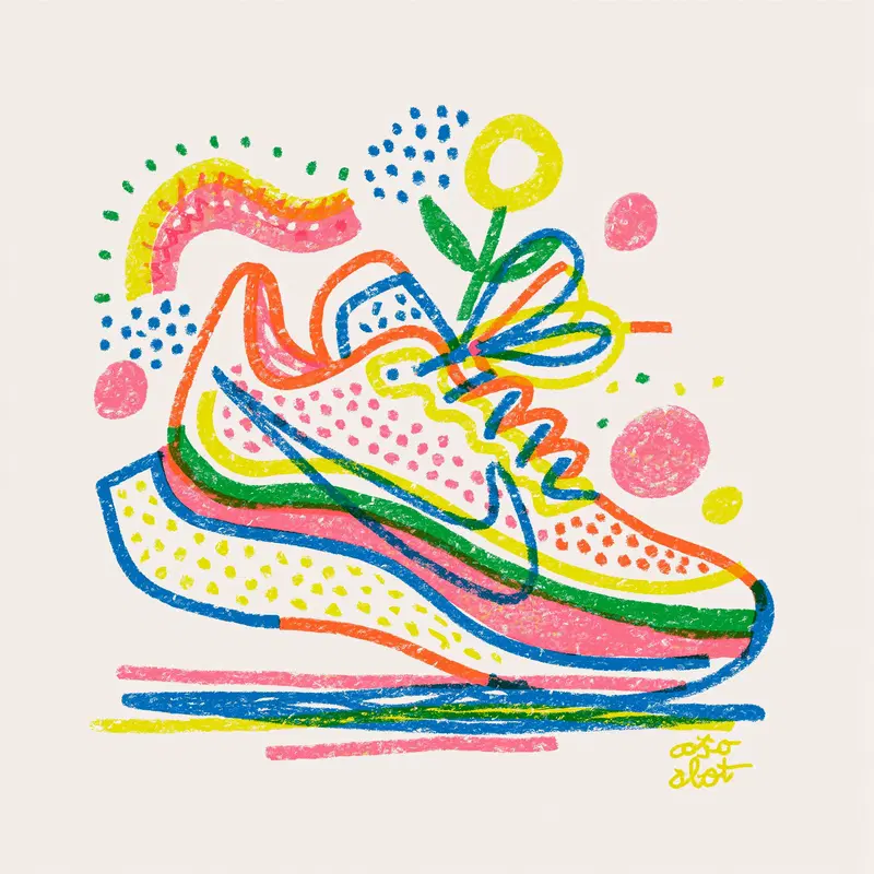 Colorful Artistic Illustration of a Running Shoe with Floral Elements