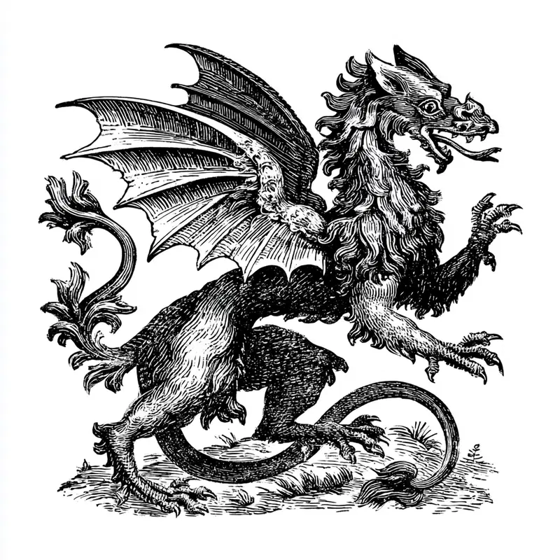 Black and White Scottish Dragon Illustration