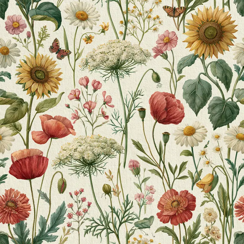 Hand-Painted Watercolor Wildflower Meadow Pattern