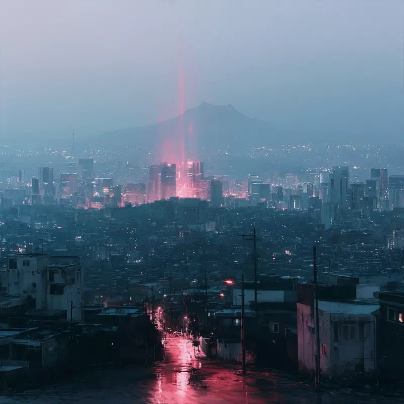 Vibrant Neon Cityscape of Seoul at Dusk