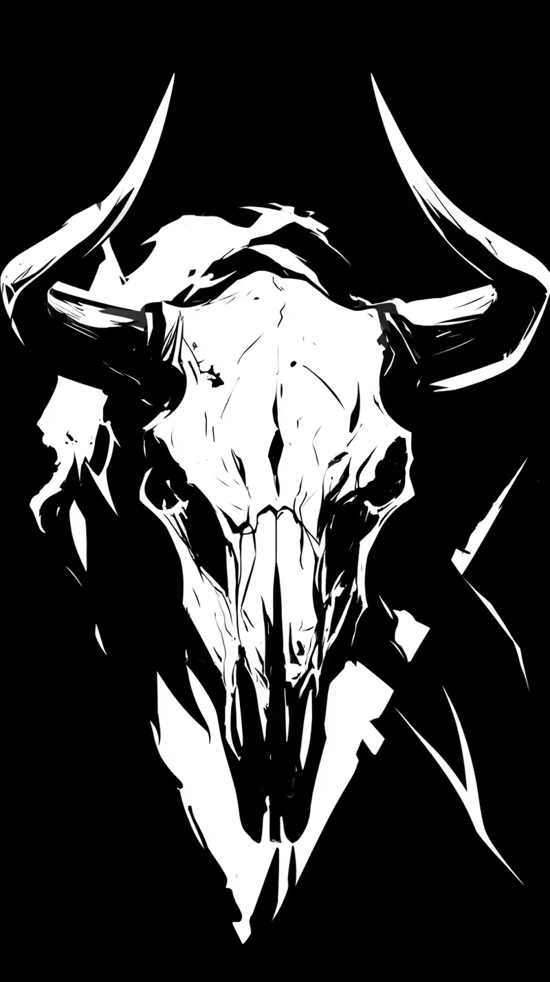 Black and White Logo of a Bull Skull with Horns