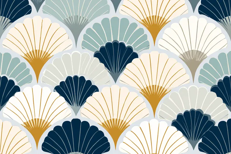 Elegant Art Deco Fan Pattern in Navy and Gold Tones