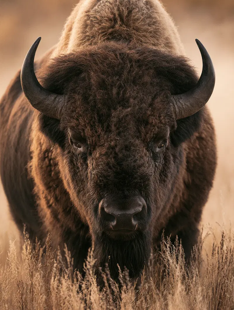 Majestic Bison Portrait in Prairie Grassland