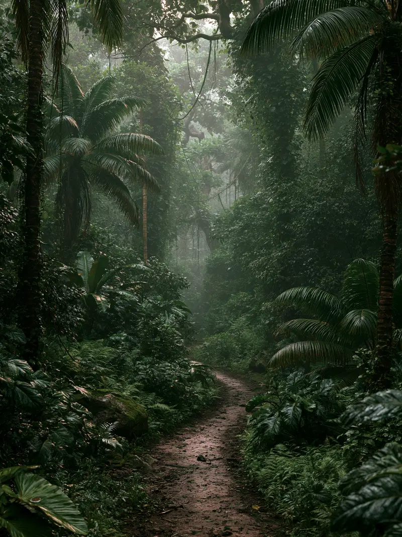 Serene Jungle Pathway in Lush Costa Rican Wilderness