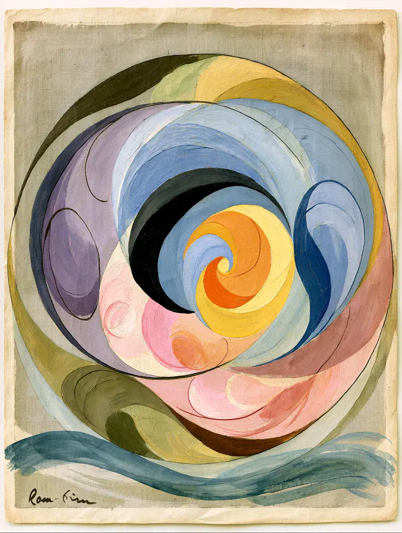 Colorful Swirling Abstract Composition with Fluid Shapes