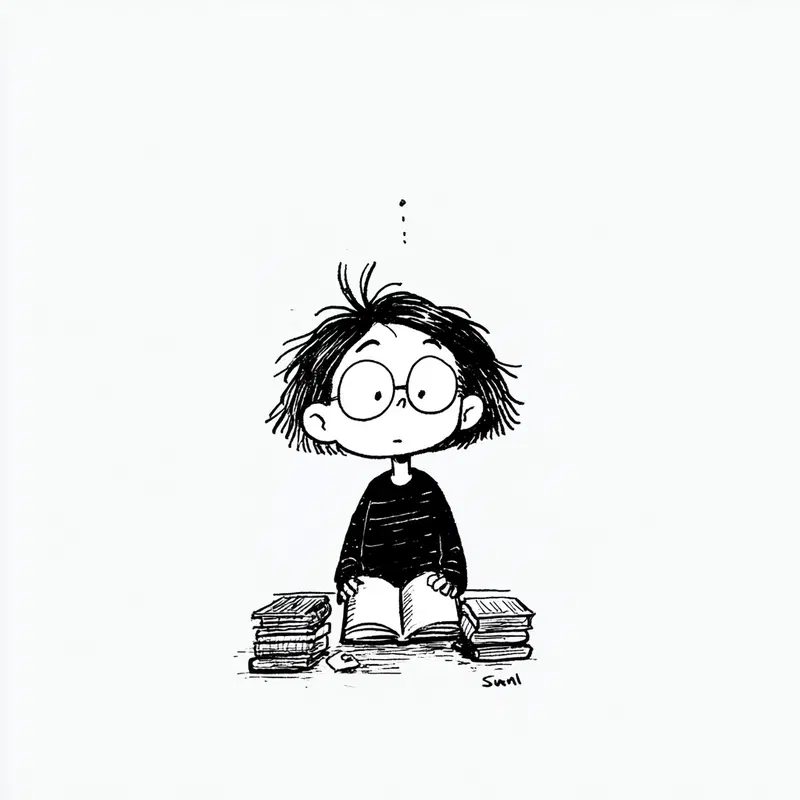 Charming Chibi Boy Reading Surrounded by Books