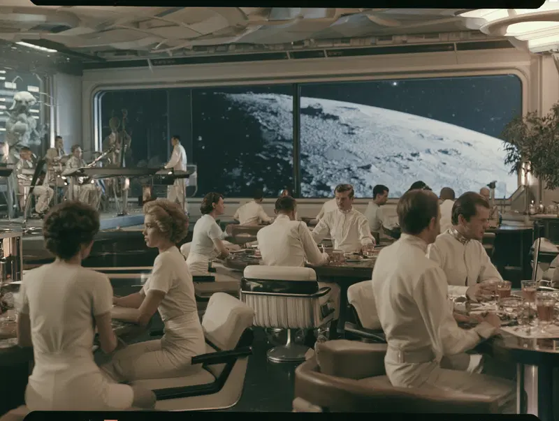 Futuristic Bar Scene in Space Station with Alien Jazz Band Performance